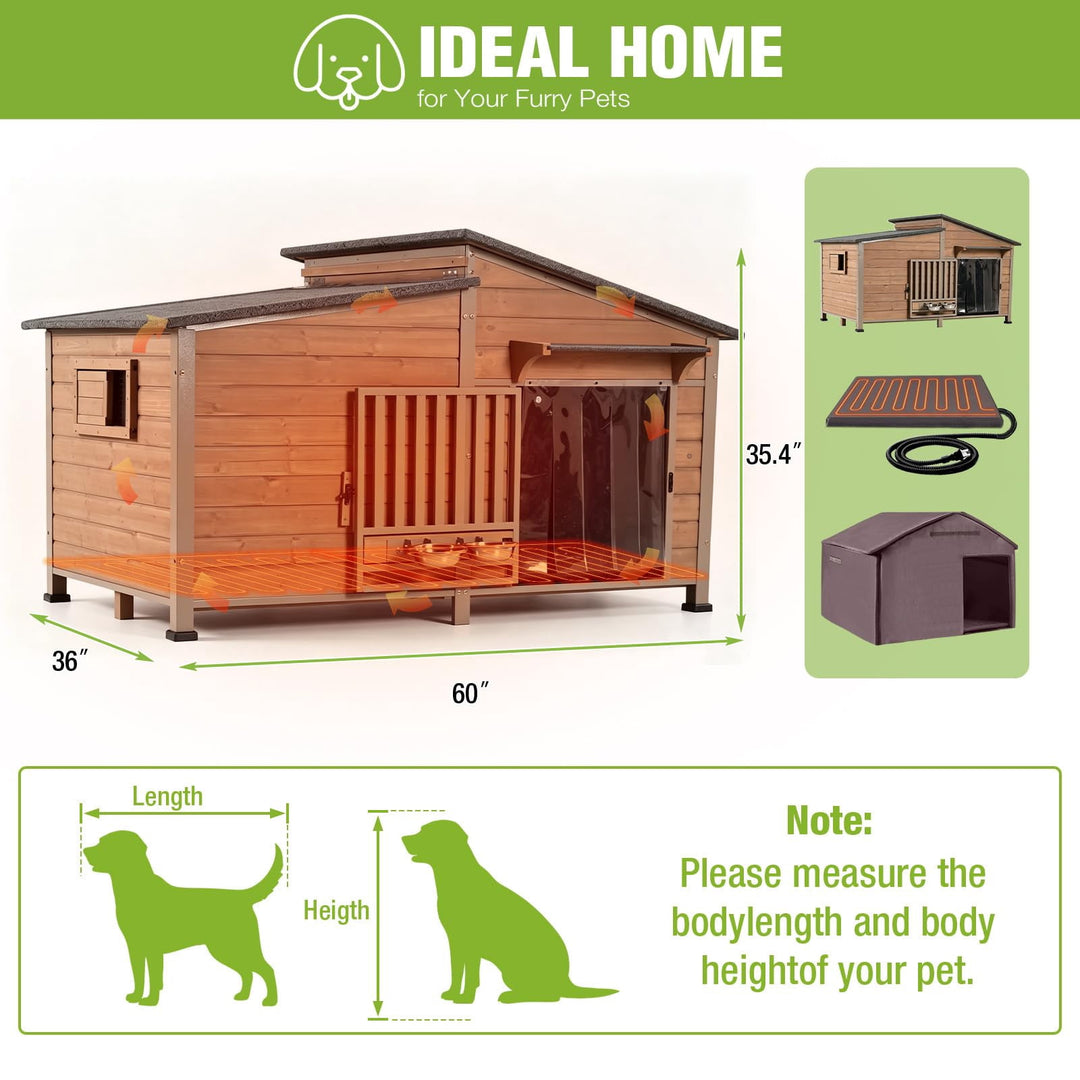 MEDEHOO Extra Large Heated Dog House Insulated Dog Shelter Weatherproof Dog Kennel with Heating Pad, Chew-Proof Metal Frame, 6-Sided Thermal Liner for Large Dog Breeds (Camel)