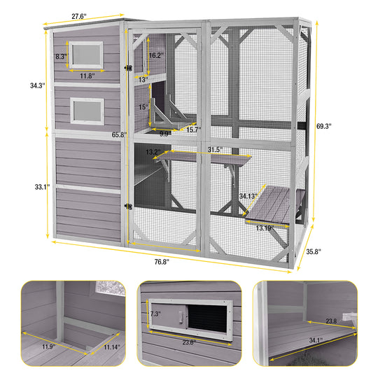 MEDEHOO Extra Large Cat Catio 4 Tiers Cat Enclosures House for Outdoor Indoor Cats, 70" H 77" L AIR54-Walmart