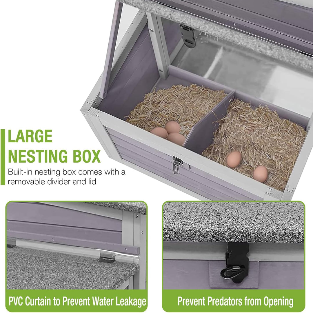 MEDEHOO Chicken Coop Outdoor Wooden Chicken House  Portable Hens House with Nesting Box,Perches,Waterproof Roof Gray