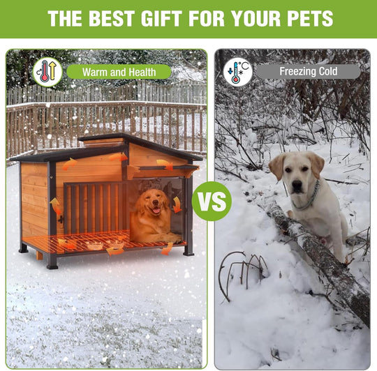 MEDEHOO Heated Dog House Outdoor Large Dog Kennel with Iron Frame, Weatherproof Dog Cage with Insulated Liner for Small &amp; Medium &amp; Large Dogs