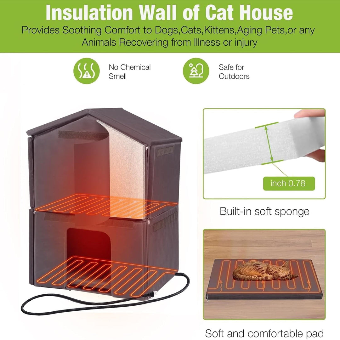 MEDEHOO Insulated Cat House for Outdoor Cats with Heated Liner Waterproof Kitty Shelter Keep Warm in Winter,Outside Feral Cat Cage AIR94-IN-HP-J-WM