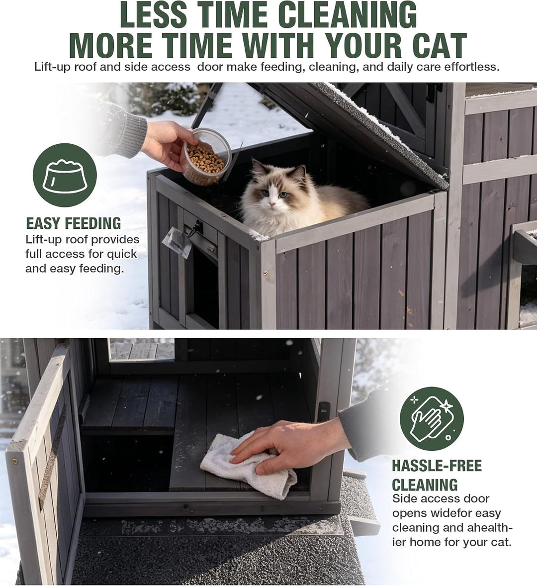 MEDEHOO Heated Cat House for Outside Indestructible Outdoor Cat House Insulated Large Weatherproof Feral Cat Shelter with Heating Pad, Insulated Thermal Liner for 1-5 Barn Cats (Winter-Ready)