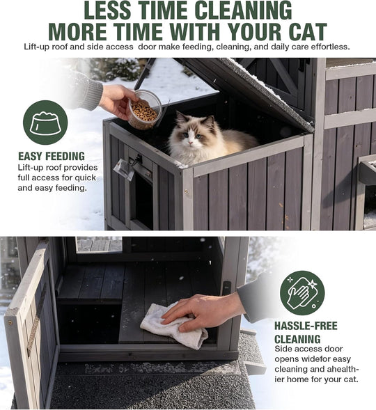 MEDEHOO Heated Cat House for Outside Indestructible Outdoor Cat House Insulated Large Weatherproof Feral Cat Shelter with Heating Pad, Insulated Thermal Liner for 1-5 Barn Cats (Winter-Ready)