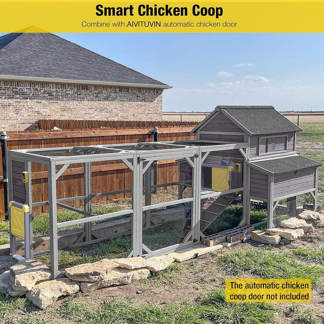 MEDEHOO Extra Large Chicken Coop for 8-10 Chickens, Reinforced Structure Outdoor Wooden Chicken House with 6 Nesting Boxes, Extended Run, Waterproof Roof, Iron Edge, Grey, 118" L x 26" W x 50" H NAIR46-M-WM