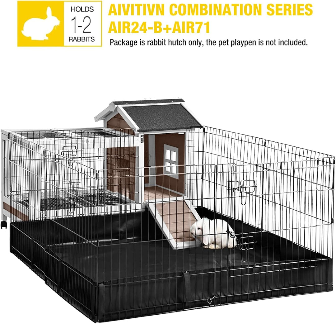 MEDEHOO Rabbit Hutch Indoor Bunny Cage Outdoor Bunny House with Wire Floor Leakproof Plastic Tray, Brown