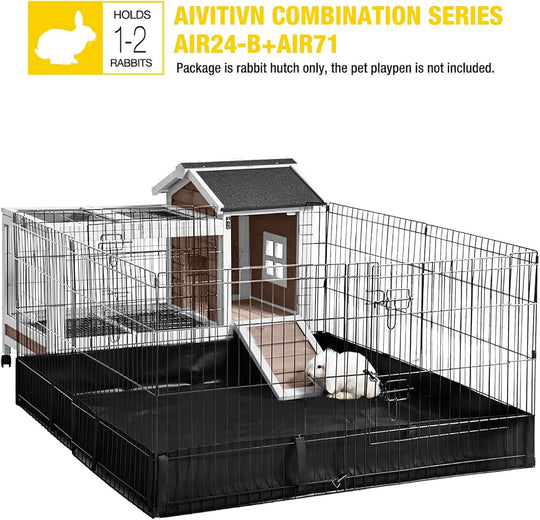 MEDEHOO Rabbit Hutch Indoor Bunny Cage Outdoor Bunny House with Wire Floor Leakproof Plastic Tray, Brown