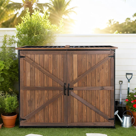MEDEHOO Outdoor Storage Shed Cabinet with Strong Iron Frame Large Wooden Garden Shed Tool House with Adjustable Shelfs,Medium AIR105-shed-J-WM