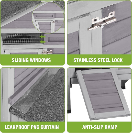Outdoor Chicken Coop with Nesting Box, Weatherproof Hen House with Leakproof Pull-Out Tray, Oenable Roof, Poultry Coops for Chickens, Duck &amp; Quail AIR7020-MB-WM