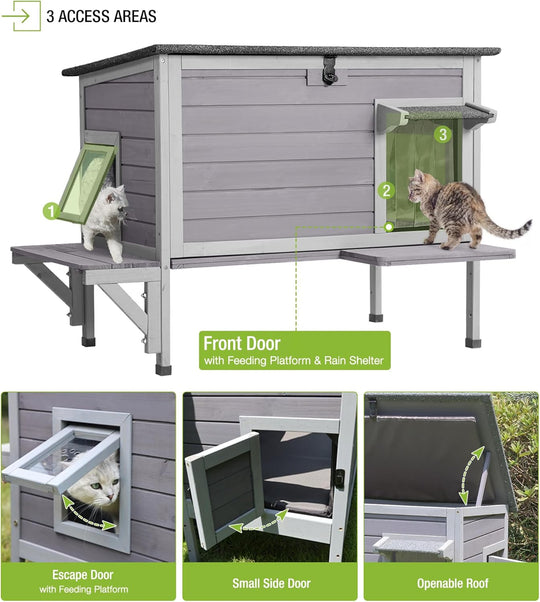 BUTINGLALE Insulated Outdoor Cat House with 0.78" Thick Liner - 6-Side All-Around Insulation, 3 Escape Doors &amp; Elevated Moisture-Proof Base - Weatherproof Feral Cat Shelter AIR91IN-AD
