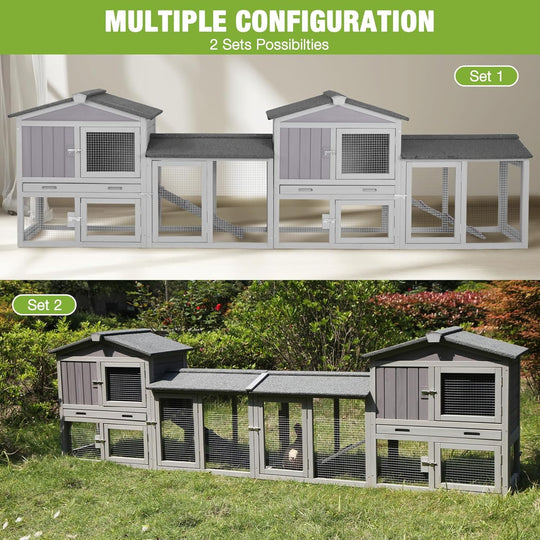 Chicken Coop Hen House with Run Outdoor Rabbit Cage Indoor Bunny Hutch with Waterproof Roof Poultry Cage AIR02-H-2-WM2
