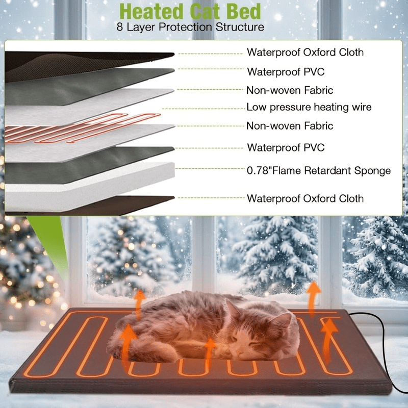 MEDEHOO 2-Story Heated Outdoor Cat House for 1-4 Cats, Insulated Wooden Feral Shelter with Heating Pad, Liner &amp; Escape Doors,Gray
