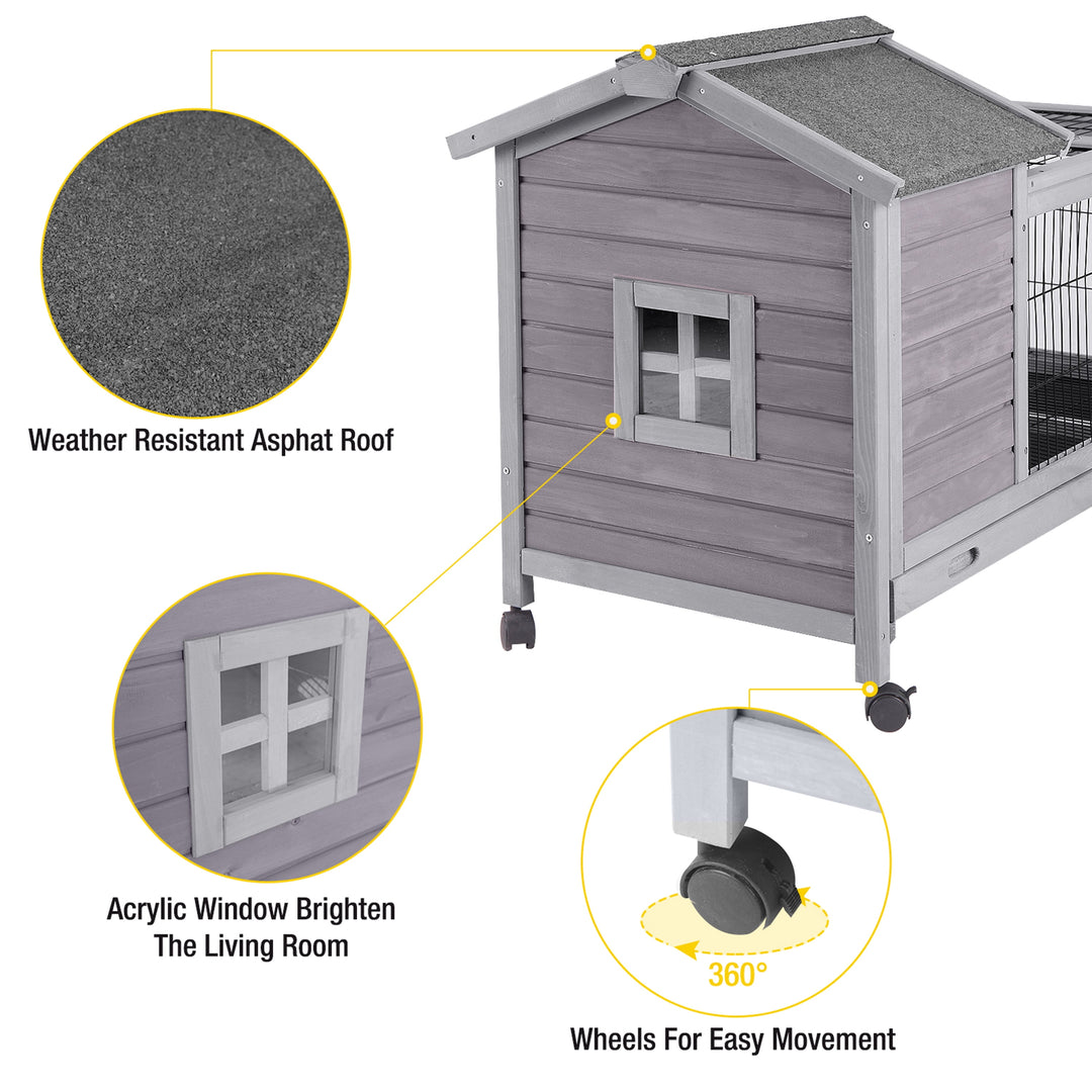 MEDEHOO Rabbit Hutch Indoor and Outdoor, Rabbit Cage with Removable Wire Netting and Leak Proof Tray, Mobile Bunny Cage with Wheels