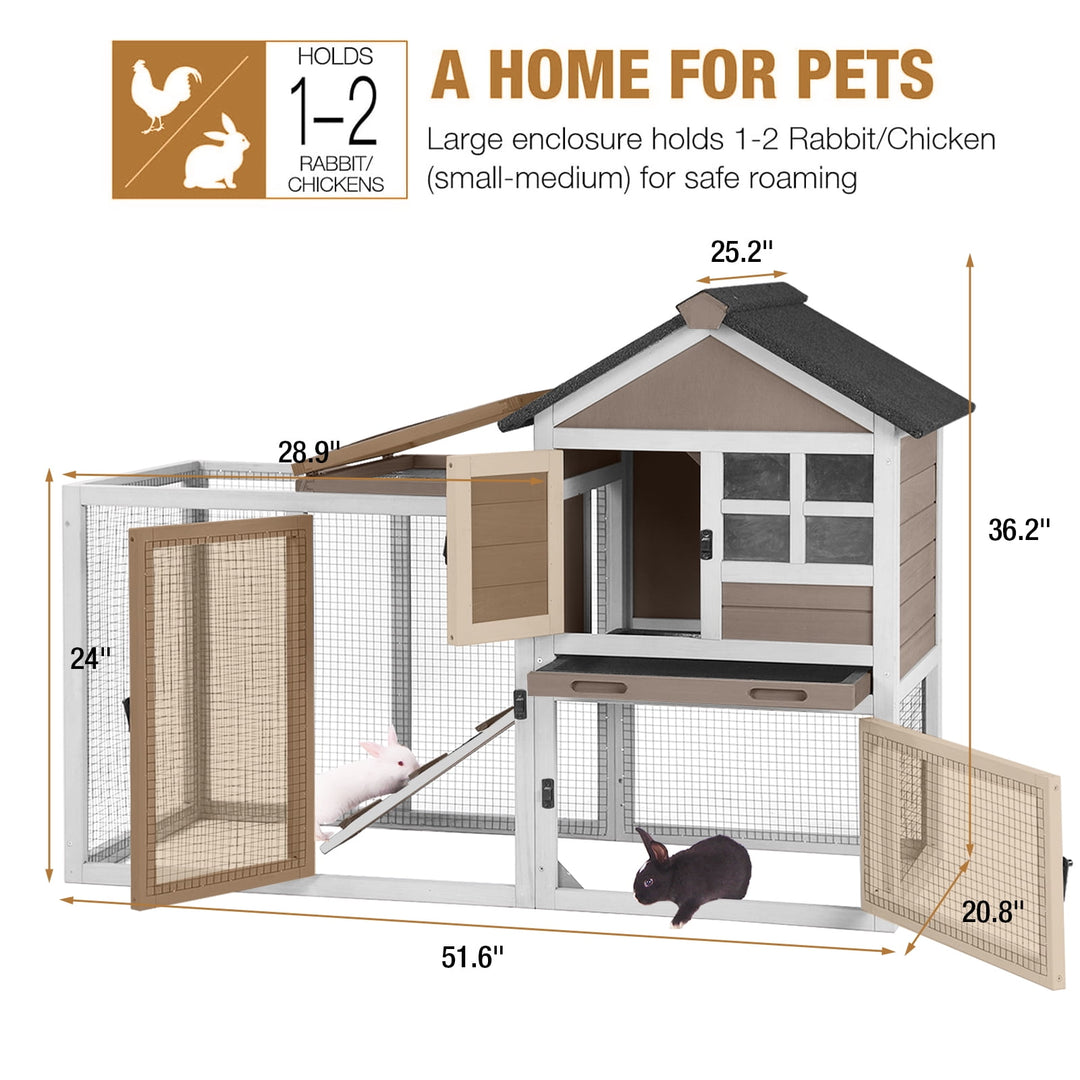 MEDEHOORabbit Hutch Chicken Coop Expandable Indoor Bunny Cage Outdoor Guinea Pig Cage with Run 51.6" L BSR70022-B