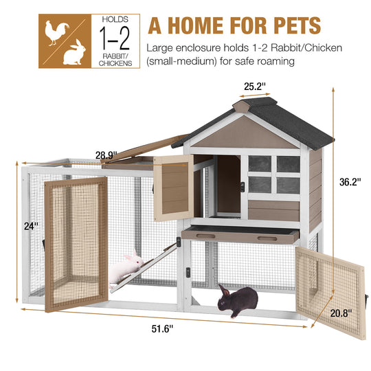 MEDEHOORabbit Hutch Chicken Coop Expandable Indoor Bunny Cage Outdoor Guinea Pig Cage with Run 51.6" L BSR70022-B