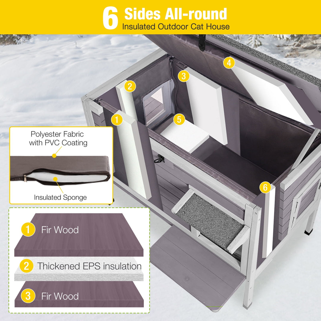 MEDEHOO Heated Outdoor Cat House with Heating Pad &amp; Insulated Liner, Weatherproof Feral Stray Cat Shelter for Winter, Windproof &amp; Waterproof, Fits 1-3 Cats AIR91-IN-MA-WM