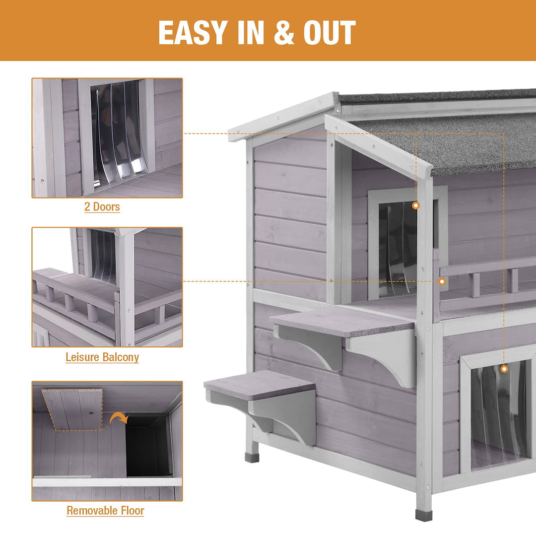 BUTINGLALE Outdoor Feral Cat House, Outside Cat Condos Two Story, Rainproof Kitty House for Winter AIR33-T
