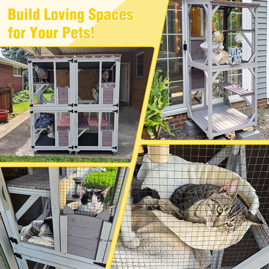 MEDEHOO Outdoor Cat Catio Enclosure with Wheels, Movable Outdoor Cat House Cat Cage with Upgraded Resting Box, Waterproof Cover