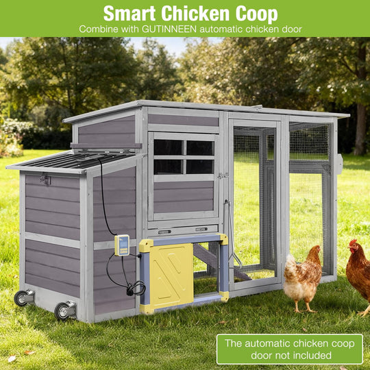 MEDEHOO Chicken Coop with Wheels Mobile Large Hen House for 4-6 Chickens with Reinforced Nesting Box, Large Run, Metal Tray, Easy Rolling &amp; Easy Cleanning, 74.9" AIR31-00J -WM