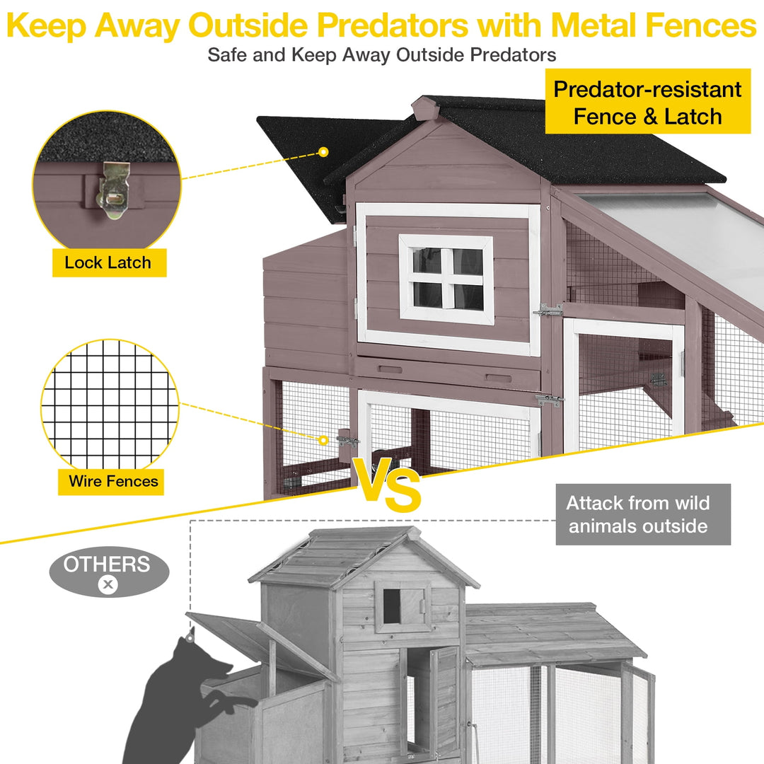 MEDEHOO Chicken Coop, Mobile Chicken House with Wheels, Outdoor Hen House Poultry Cage with Nesting Box, Leakproof Pull Out Tray and UV-Resistant Roof (Brown)