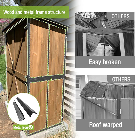 MEDEHOO Outdoor Storage Shed with Metal Frame,Large Wooden Tool Cabinet with Adjustable Shelfs, House Garden Shed for Backyard Garden Patio Lawn