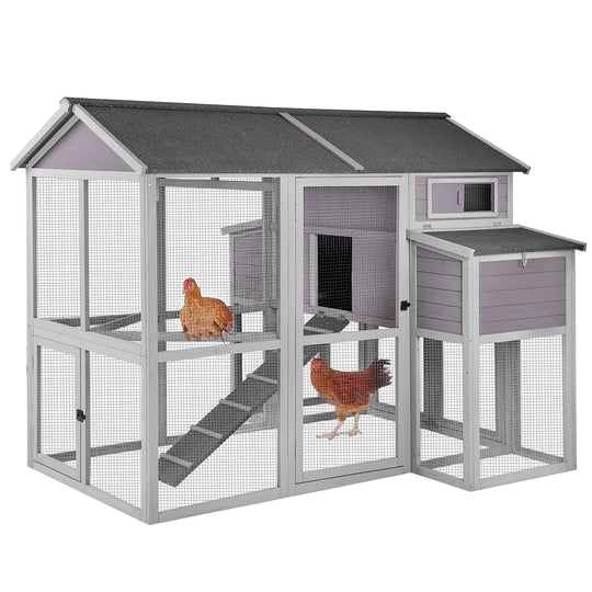 MEDEHOO Wooden Chicken Coop for 8 - 10 Chicken, Extra Large with Nesting Box Gray