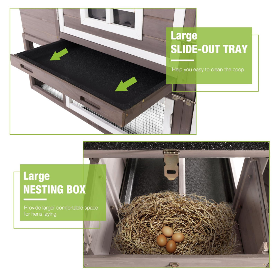 BUTINGLALE Outdoor Mobile Chicken Coop with Wheels Hen House with Nesting Box Wooden Bunny Cage Large Duck House with Run UV Roof Rabbit Hutch(Brown) AIR23-C-N