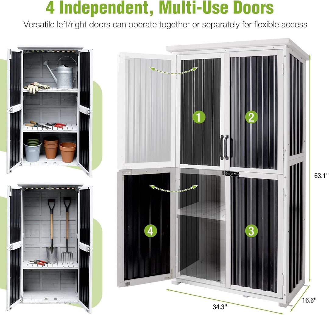 MEDEHOO Outdoor Tool Cabinet, Heavy Duty Wood &amp; Metal Frame Garden Storage Shed, Rustproof &amp; Anti-Breakage for Tools &amp; Equipment (Dark Black) JIR7012-P-WM