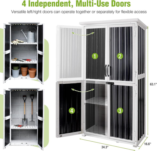 MEDEHOO Outdoor Tool Cabinet, Heavy Duty Wood &amp; Metal Frame Garden Storage Shed, Rustproof &amp; Anti-Breakage for Tools &amp; Equipment (Dark Black) JIR7012-P-WM