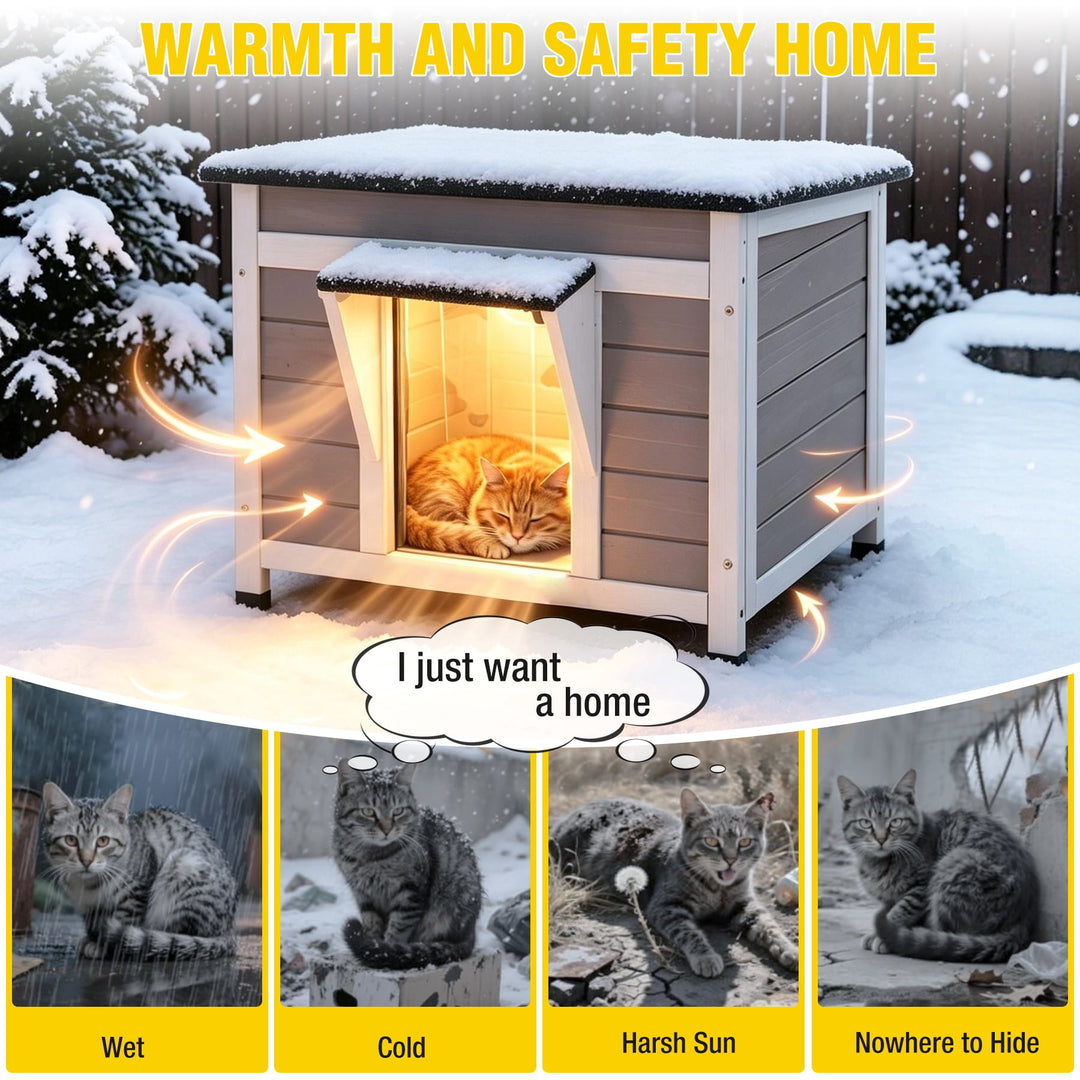 MEDEHOO Outdoor Cat House with Insulated Liner Weatherproof Cat Shelter with Insulation Liner, Elevated Base &amp; Openable Roof for Stray/Feral Cats for Winter AIR12-B-IN-PA-WM