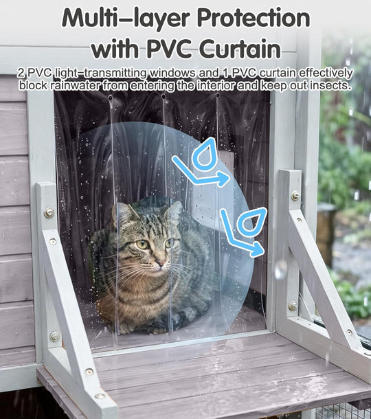 77" Large Catio Outdoor Cat Enclosure, 4 Tiers Cat House for Outdoor Indoor with Weatherproof Roof, 3 Resting Rooms, 3 Platforms, 5 Windows, Gray