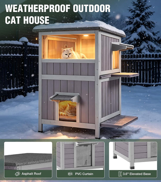 MEDEHOO Heated Outdoor Cat House for Winter, Insulated Cat House for Outdoor Indoor, Weatherproof Cat Shelter with Warm Liner for Feral &amp; Stray Cats