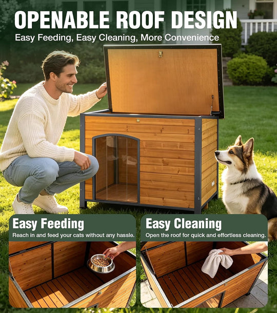 MEDEHOO Wooden Dog House Anti-chewing Kennels for Outdoor &amp; Indoor, Brown, Large