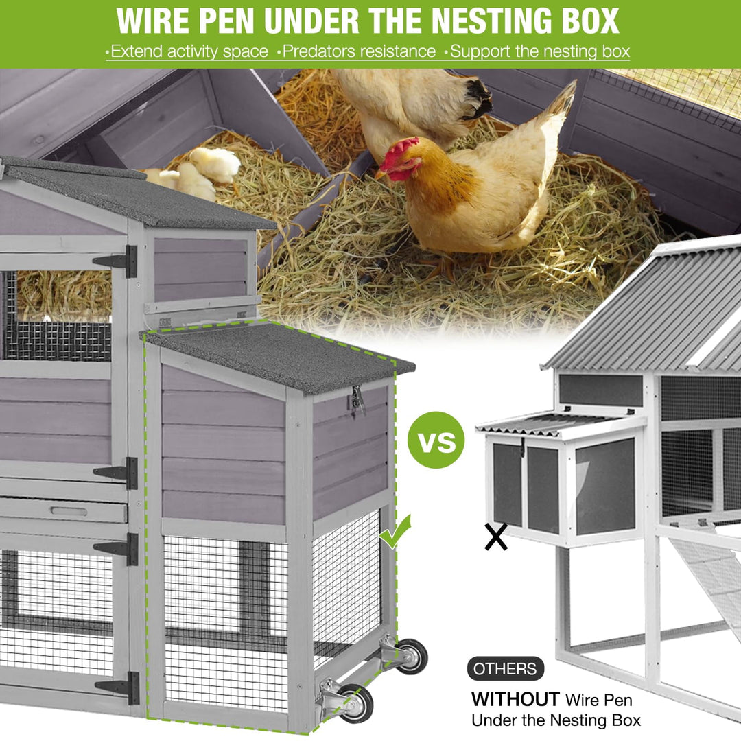 MEDEHOO Mobile Chicken Coop 79" Large All-Steel Frame Hen House Poultry Cage with Metal Run, Waterproof Rain Cover AIR7008-J-WM