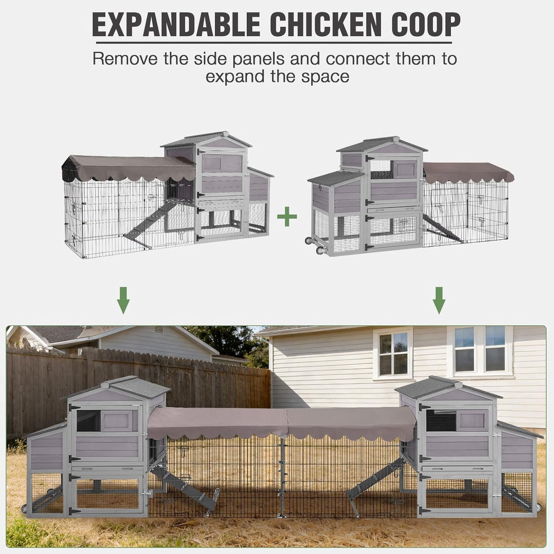 MEDEHOO Mobile Chicken Coop with Run, 79.1"L Large Outdoor Wooden Poultry Cage Hen House with Wheels, Nesting Box, Waterproof Roof for 4-6 Chickens