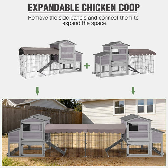 MEDEHOO Mobile Chicken Coop with Run, 79.1"L Large Outdoor Wooden Poultry Cage Hen House with Wheels, Nesting Box, Waterproof Roof for 4-6 Chickens