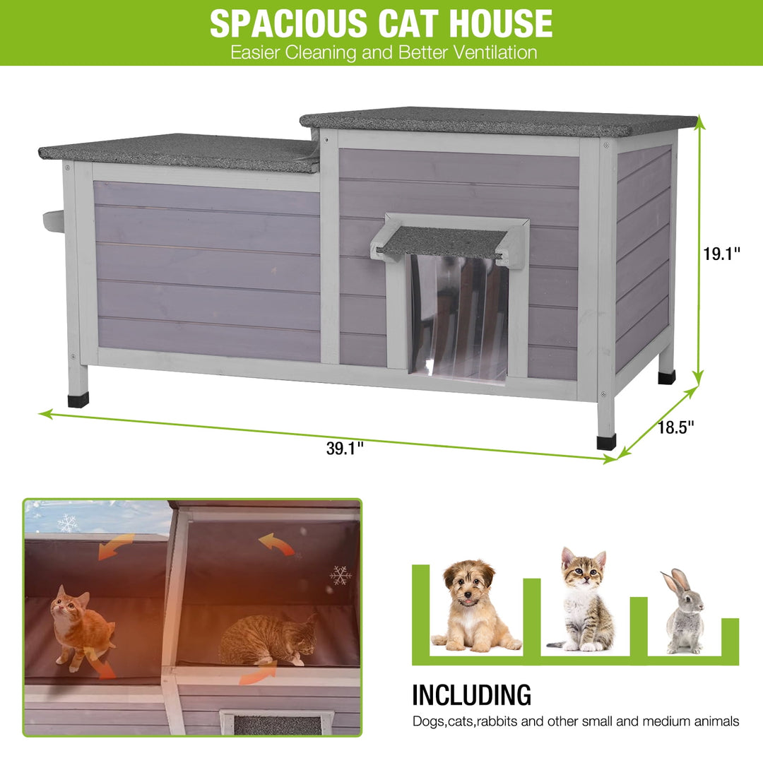 MEDEHOO Cat House Outdoor Feral Kitty Shelter with Insulated Liner Weatherproof Roof Cat Home for Winter,Roomly AIR93-IN-0J-WM2