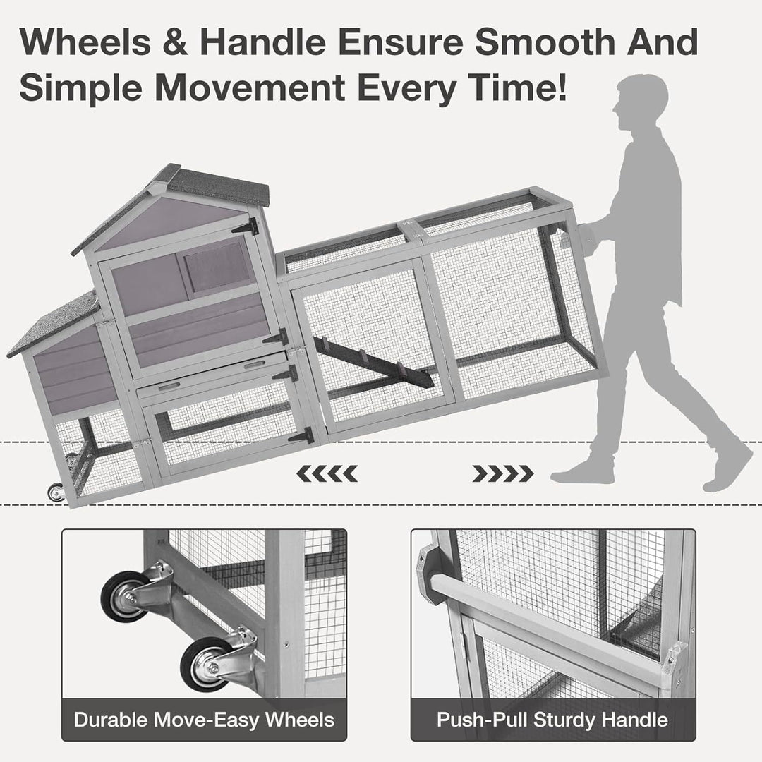 MEDEHOO Chicken Coop with Nesting Box Mobile Chicken House on Wheels Outdoor, Weatherproof Hen House with Wheels &amp; Leakproof Pull-on Tray (Grey) AIR72-E-WM