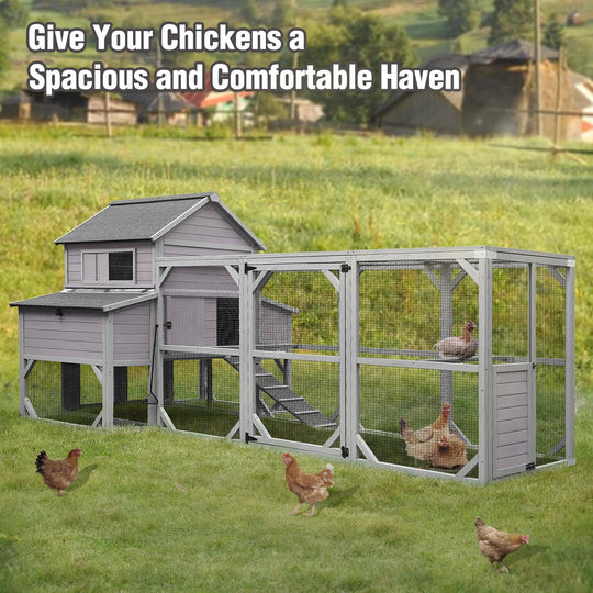 MEDEHOO 118" Large Chicken Coop with Run, 6 Nesting Boxes &amp; Removable Tray for 4-6 Chickens Outdoor, Wooden Chicken House Poultry Cage with Weatherproof Roof, 41.3ft² AIR46-km-M-WM