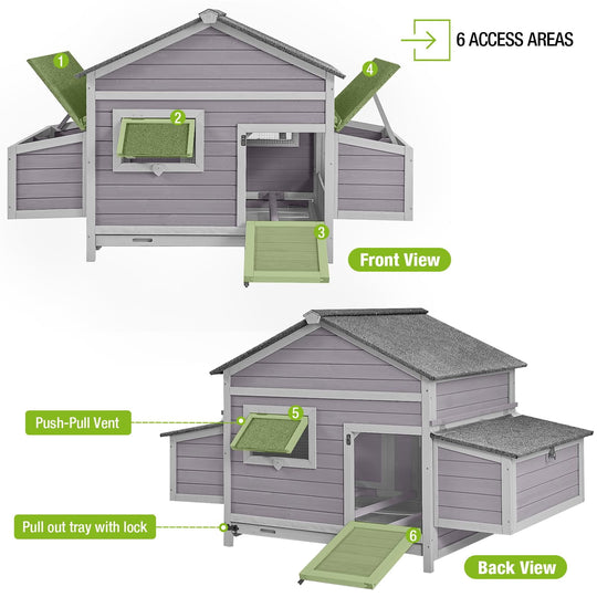 BUTINGLALE Chicken Coop Outdoor Expandable Hen House Poultry Cage with Two Nesting Box,Leakproof Pull-on Tray AIR59-00J