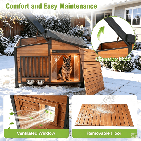 MEDEHOO Heated Dog House Outdoor, Extra Large Insulated Weatherproof Kennel with Heating Pad &amp; Chew-Proof Metal Frame