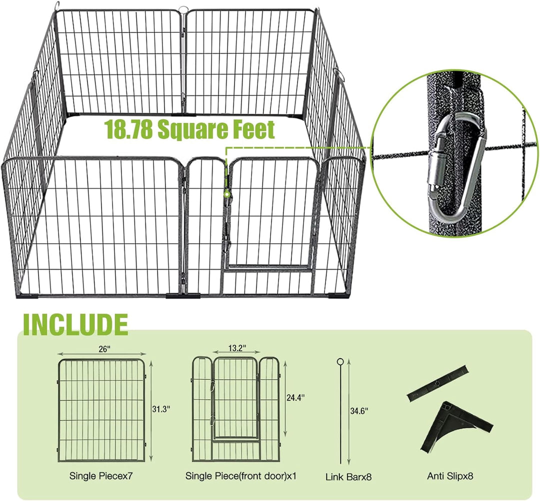 MEDEHOO Dog Playpen Indoor Dog Pen Outdoor Puppy Fence 8 Panels Pet Playpen with Doors for Large/Medium/Small Dogs (8 Panels,39 Inch AIR51-N-WM