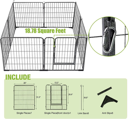 MEDEHOO Dog Playpen Indoor Dog Pen Outdoor Puppy Fence 8 Panels Pet Playpen with Doors for Large/Medium/Small Dogs (8 Panels,39 Inch AIR51-N-WM