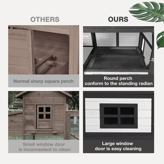 MEDEHOO Chicken Coop Expandable Chicken House for Outdoor with Wheels Nesting Box, Leakproof Pull-on Tray, and UV-Resistant Roof Panel - Black&amp;White