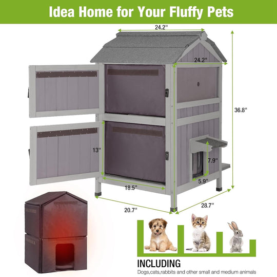 MEDEHOO Cat House for Outdoor Cats with Insulated Liner for Winter Waterproof Feral Kitty Shelter,2 Layer AIR94-IN-J-WM