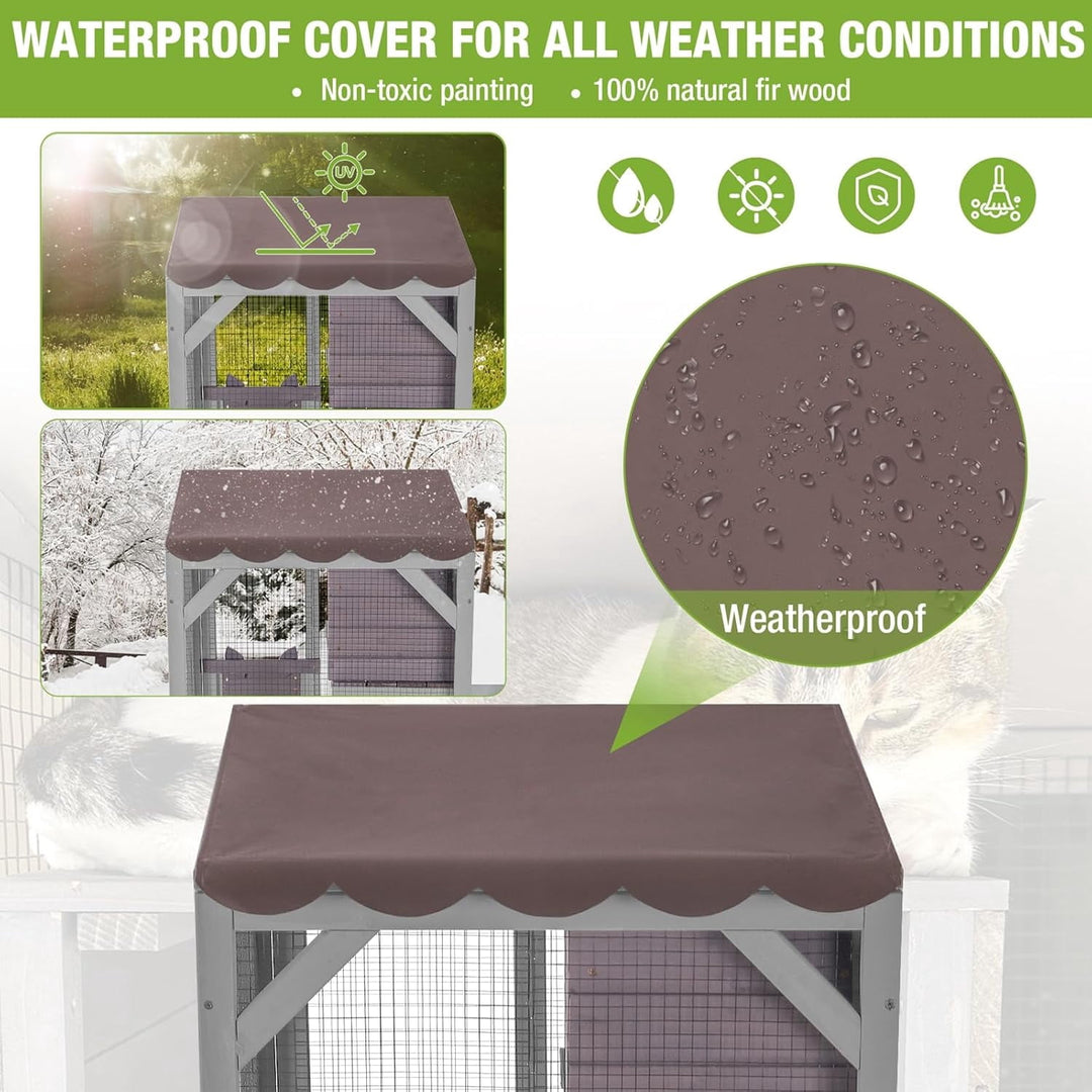 MEDEHOO Cat House Outdoor Catio for Cat Enclosure on Wheels 62.5" Large Kitty Shelter with Waterproof Cover,Indoor Cat Cage with Resting Room,Platforms AIRJO22-M