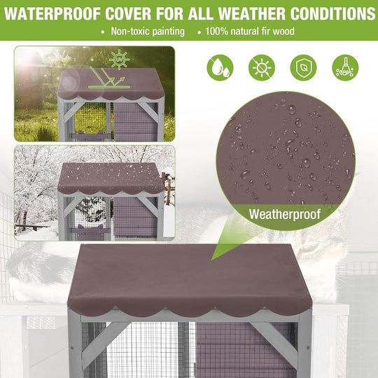 MEDEHOO Cat House Outdoor Catio for Cat Enclosure on Wheels 62.5" Large Kitty Shelter with Waterproof Cover,Indoor Cat Cage with Resting Room,Platforms AIRJO22-M