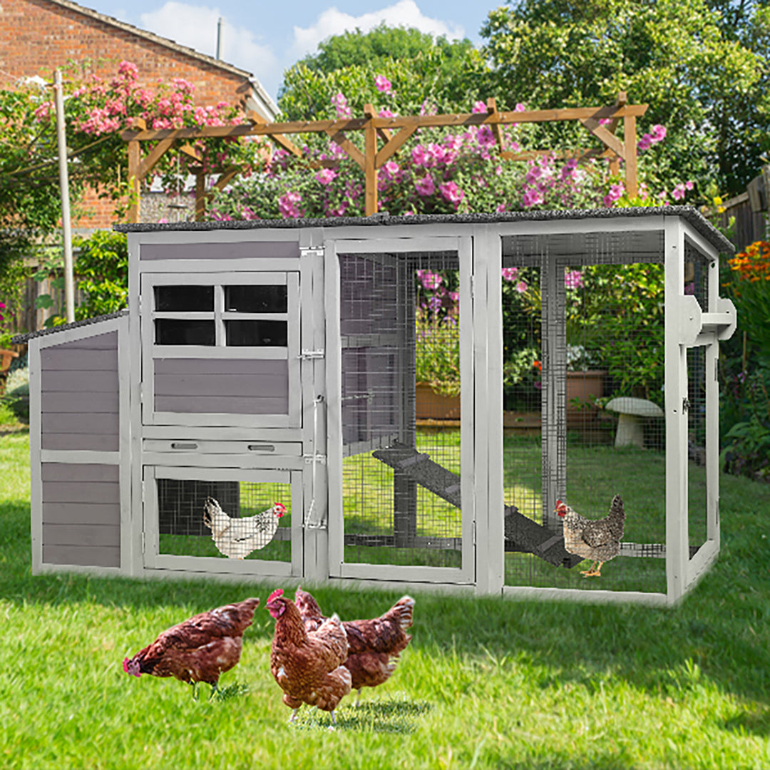 MEDEHOO 78.4" Large Chicken Coop for 4-6 Chickens with Wheels Weaterproof Hen House with Large Run, Nesting Box, Metal Pull Out Tray SAIR31-WM