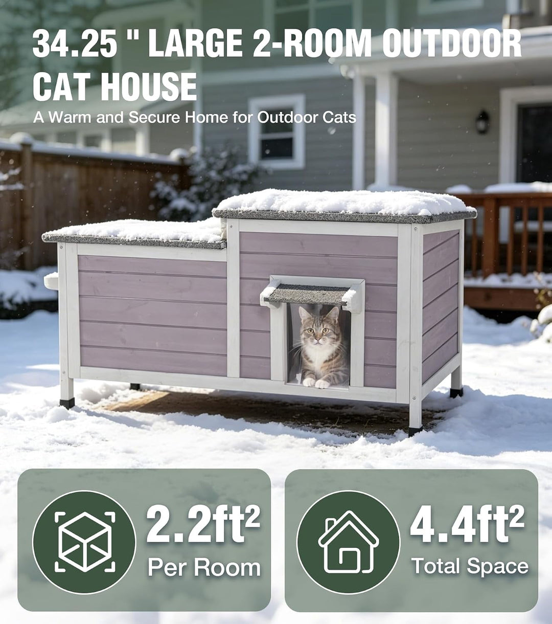 MEDEHOO Heated Cat House Outdoor Cat House Insulated Large Weatherproof Feral Cat Shelter with Heated Pad, Insulated All-Round Thermal Liner, Escape Door for 1-4 Cats