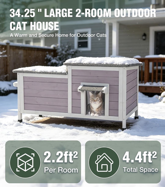 MEDEHOO Heated Cat House Outdoor Cat House Insulated Large Weatherproof Feral Cat Shelter with Heated Pad, Insulated All-Round Thermal Liner, Escape Door for 1-4 Cats