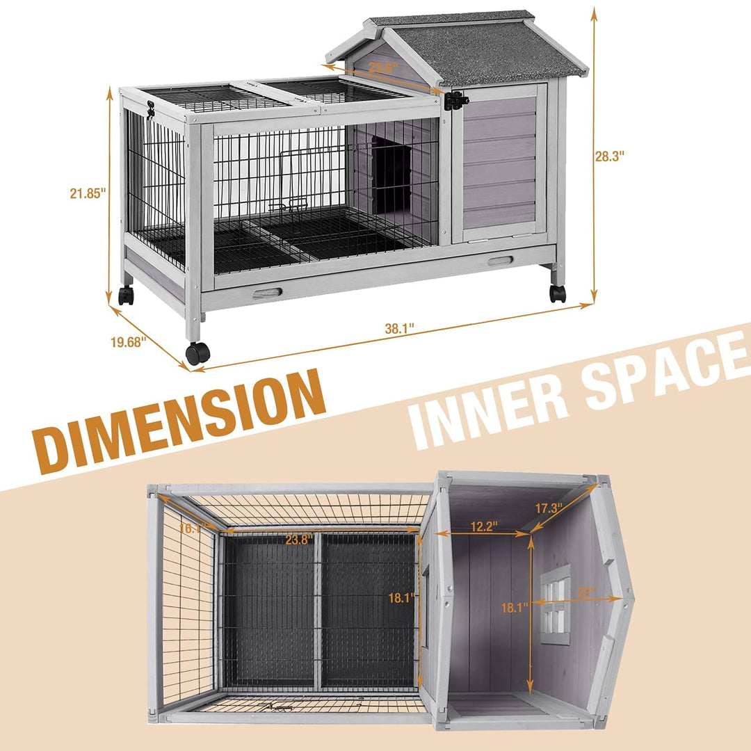 BUTINGLALE Rabbit Hutch Indoor Outdoor Rabbit Cage Bunny Cage with Run,No Leak Pull Out Tray,Wire Fence AIR24-G